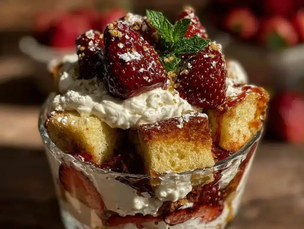 easy layered strawberry shortcake trifle - featured image