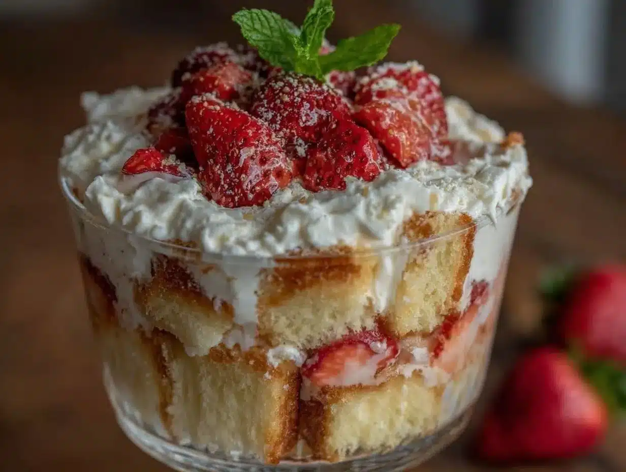 easy layered strawberry shortcake trifle preparation steps
