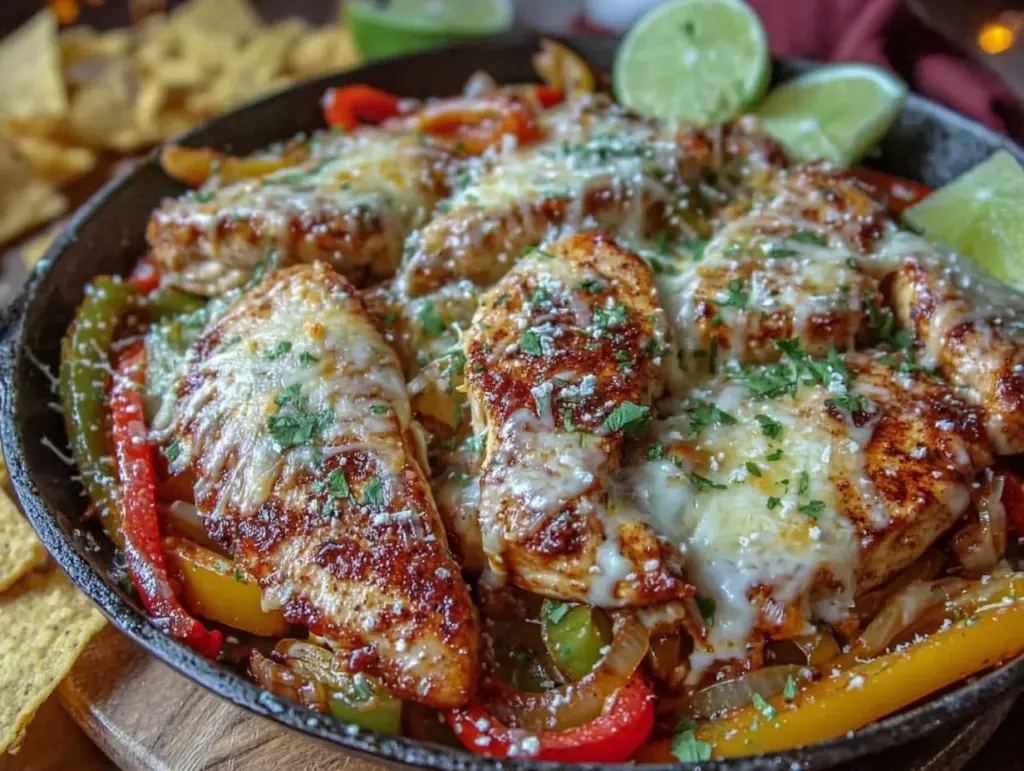 easy one-pan crispy chicken fajita bake - featured image