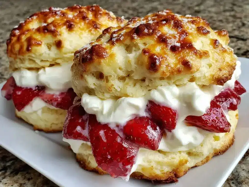 fluffy fresh strawberry shortcake biscuits - featured image