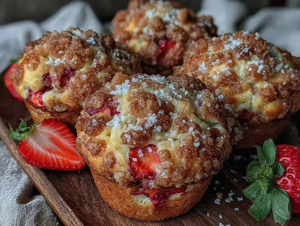 fluffy strawberry crumb muffins - featured image
