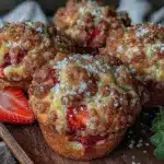 fluffy strawberry crumb muffins - featured image