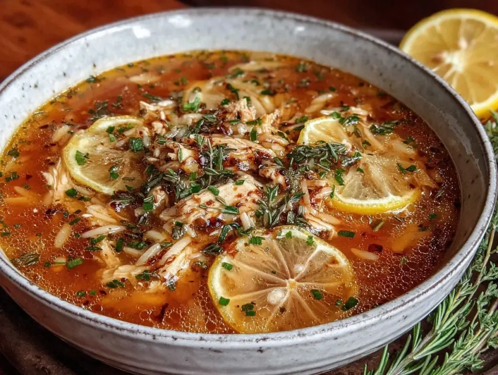 fresh lemon chicken orzo soup - featured image