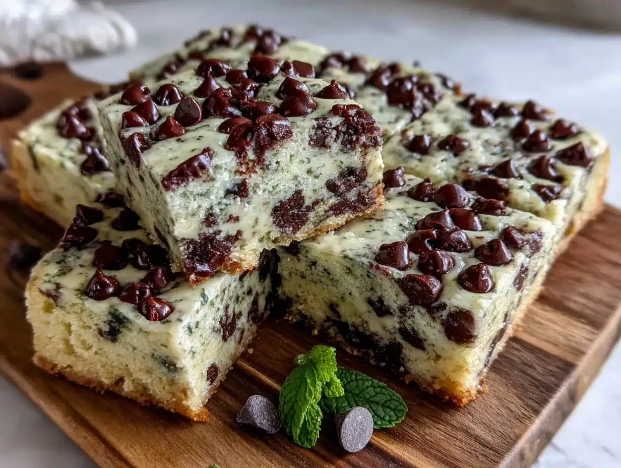 fudgy mint chocolate chip cookie bars preparation steps
