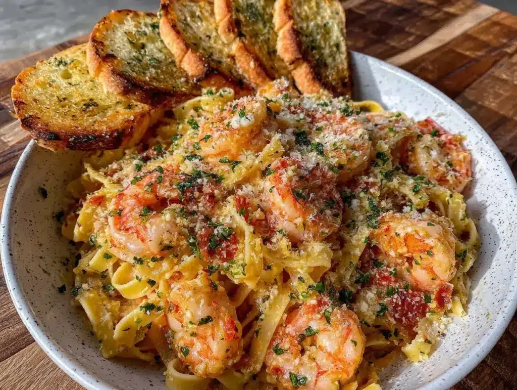 garlic butter shrimp pasta - featured image