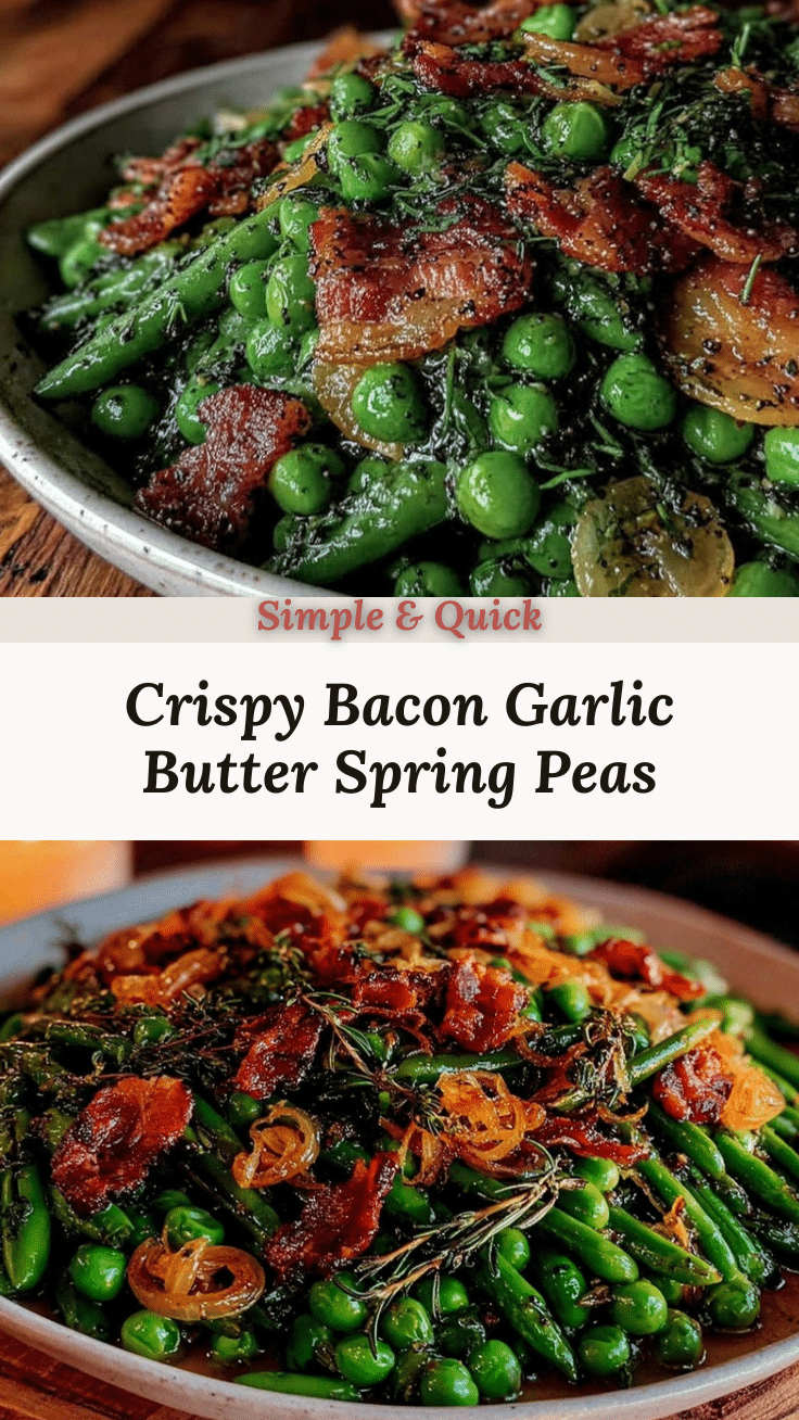garlic butter spring peas with crispy bacon recipe