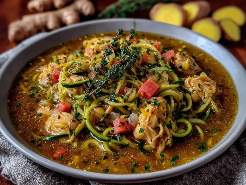 healing healthy chicken zoodle soup - featured image