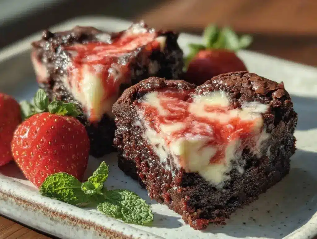 heart-shaped strawberry cheesecake brownies - featured image
