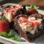 heart-shaped strawberry cheesecake brownies - featured image