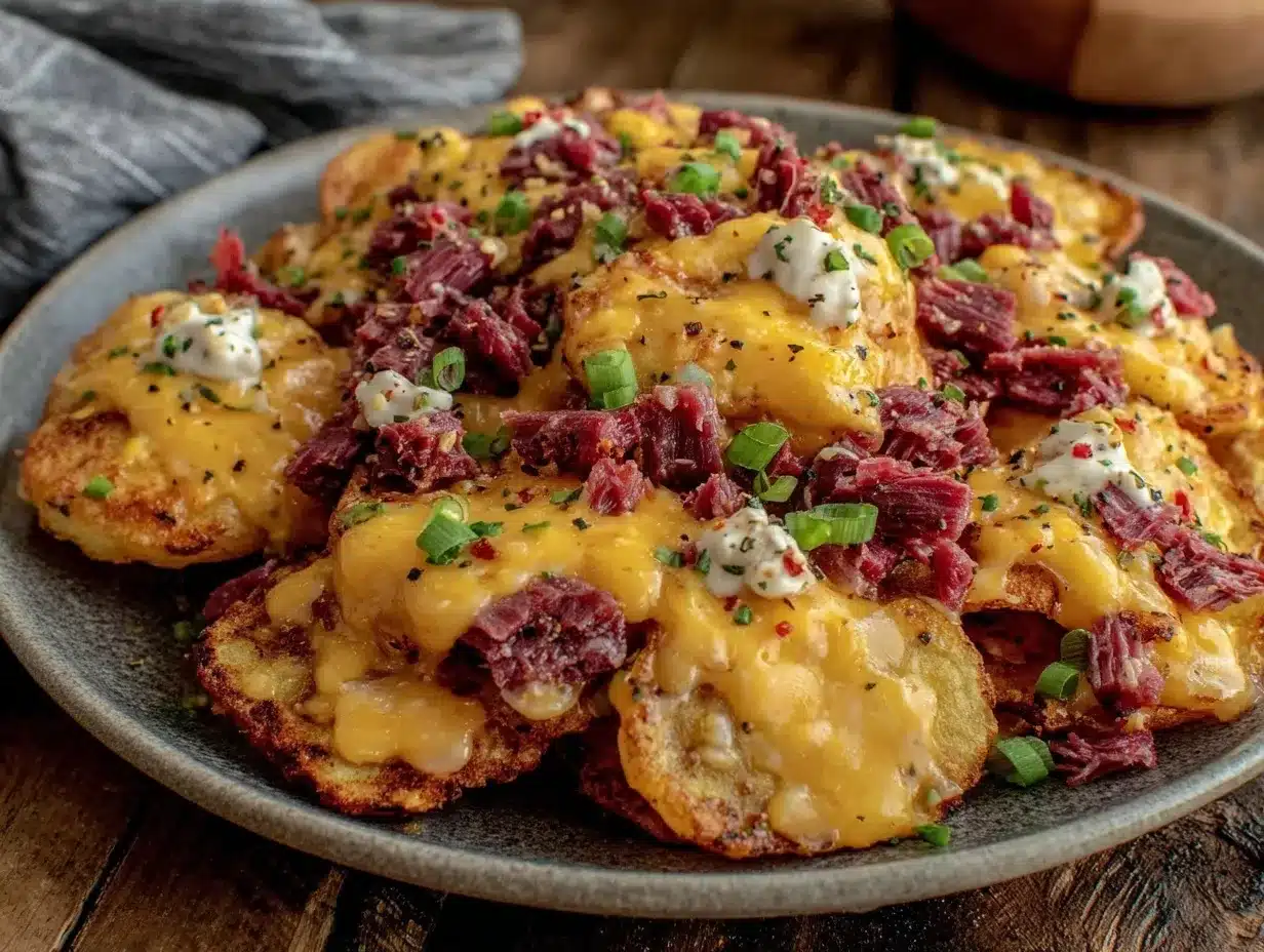Irish nachos with tender corned beef preparation steps