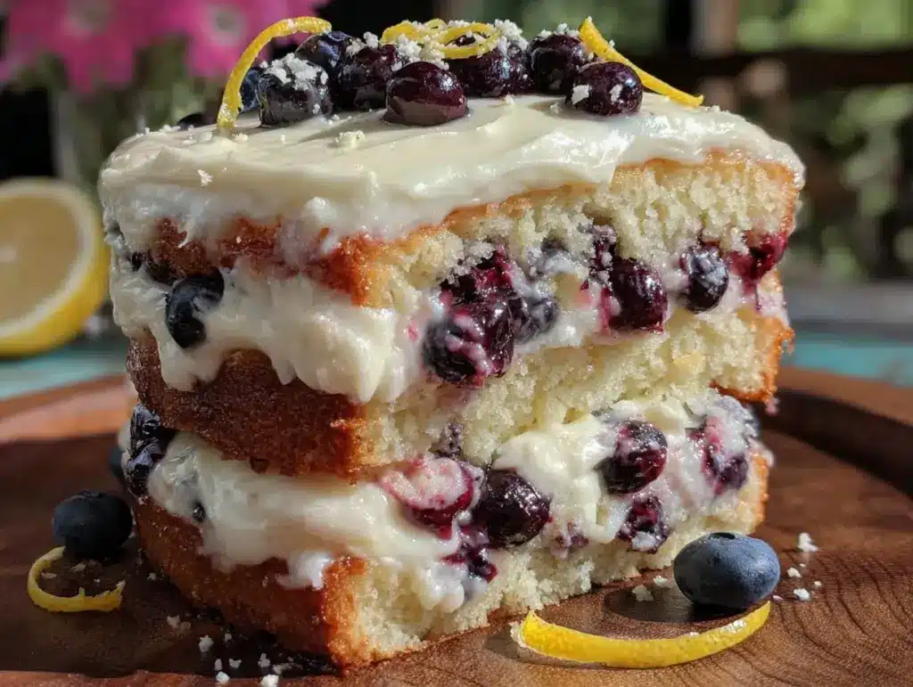 moist lemon blueberry layer cake - featured image