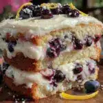moist lemon blueberry layer cake - featured image