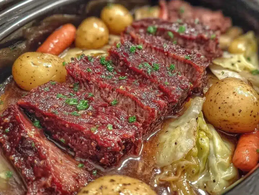 slow cooker corned beef and cabbage - featured image