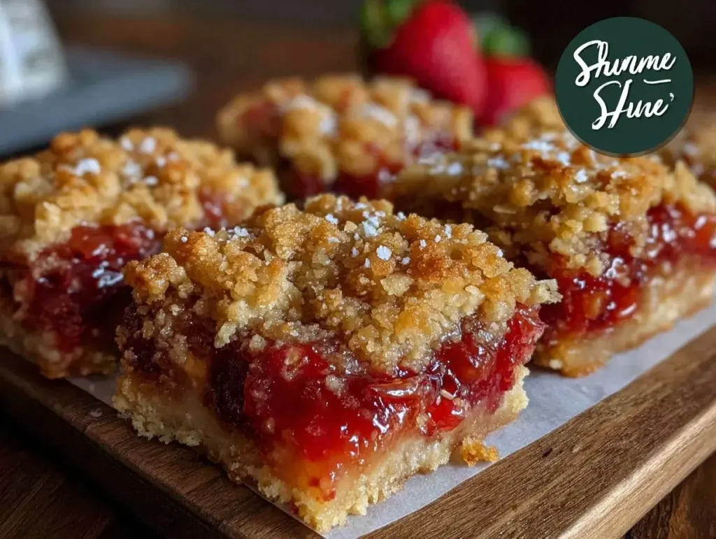 strawberry rhubarb crumble bars - featured image