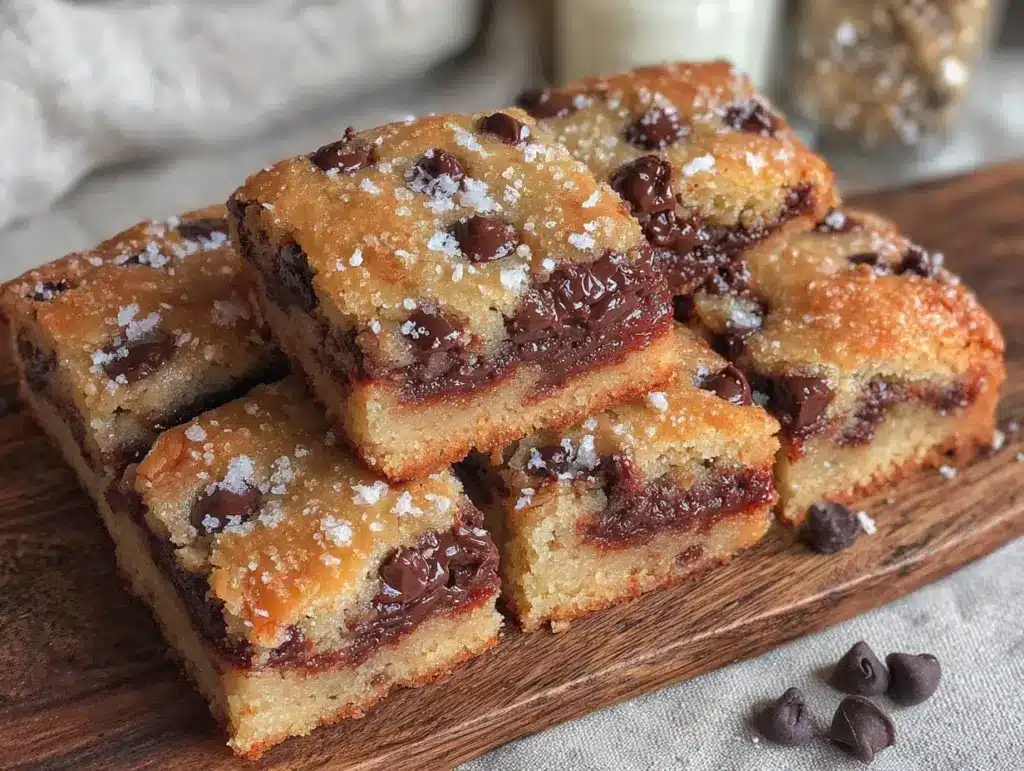 chewy gooey chocolate chip cookie bars - featured image