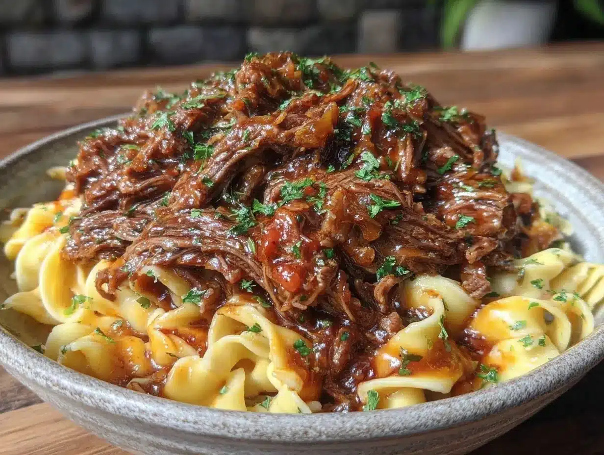 cozy crockpot beef and noodles recipe preparation steps