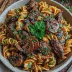 creamy beef and mushroom stroganoff - featured image