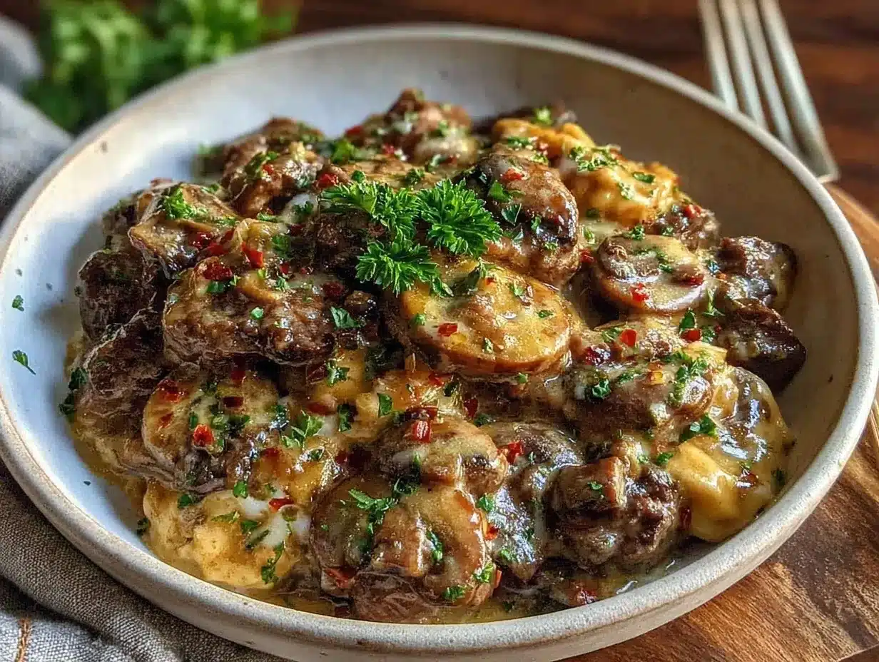 creamy beef and mushroom stroganoff preparation steps