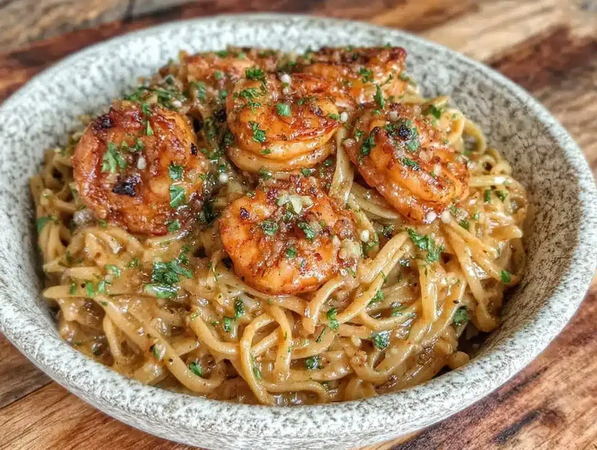 creamy one-pot garlic shrimp pasta preparation steps