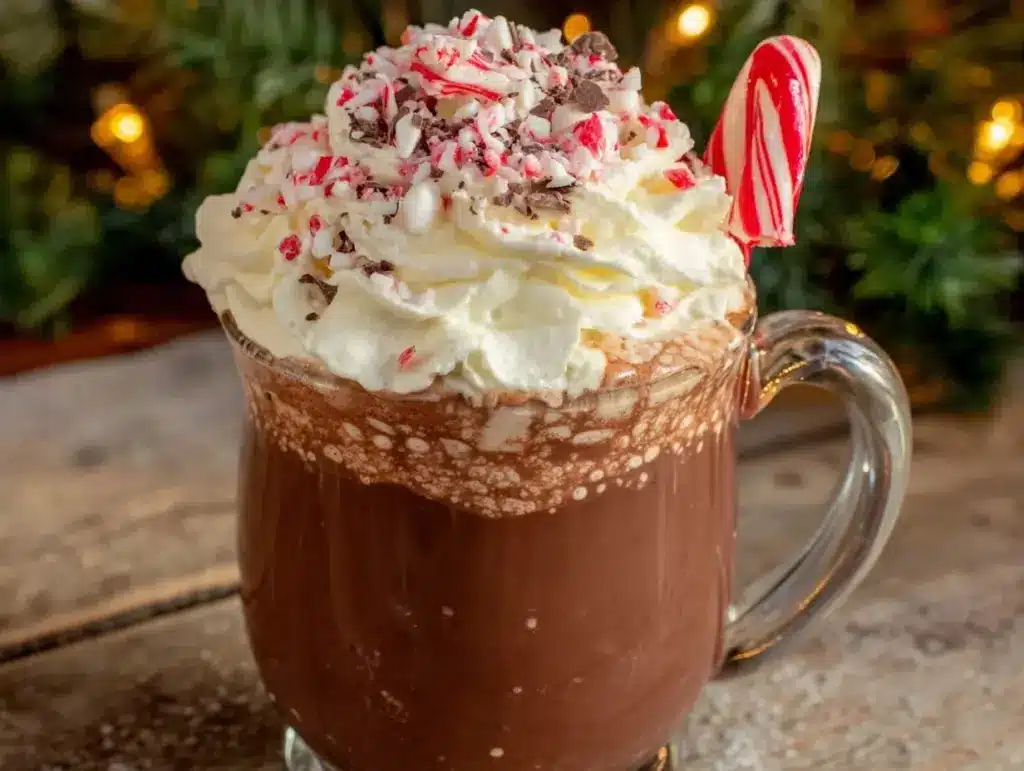 creamy peppermint hot chocolate - featured image