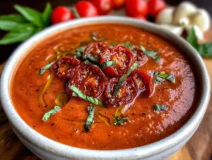 creamy roasted tomato basil soup with coconut milk - featured image