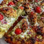 crispy pesto chicken pizza - featured image