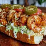 crispy shrimp po boy sandwich - featured image