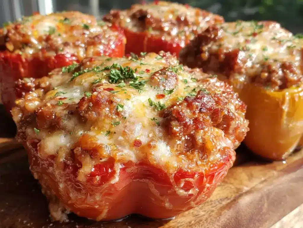 crockpot cheesy stuffed peppers - featured image