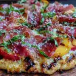 grilled peach and prosciutto pizza - featured image