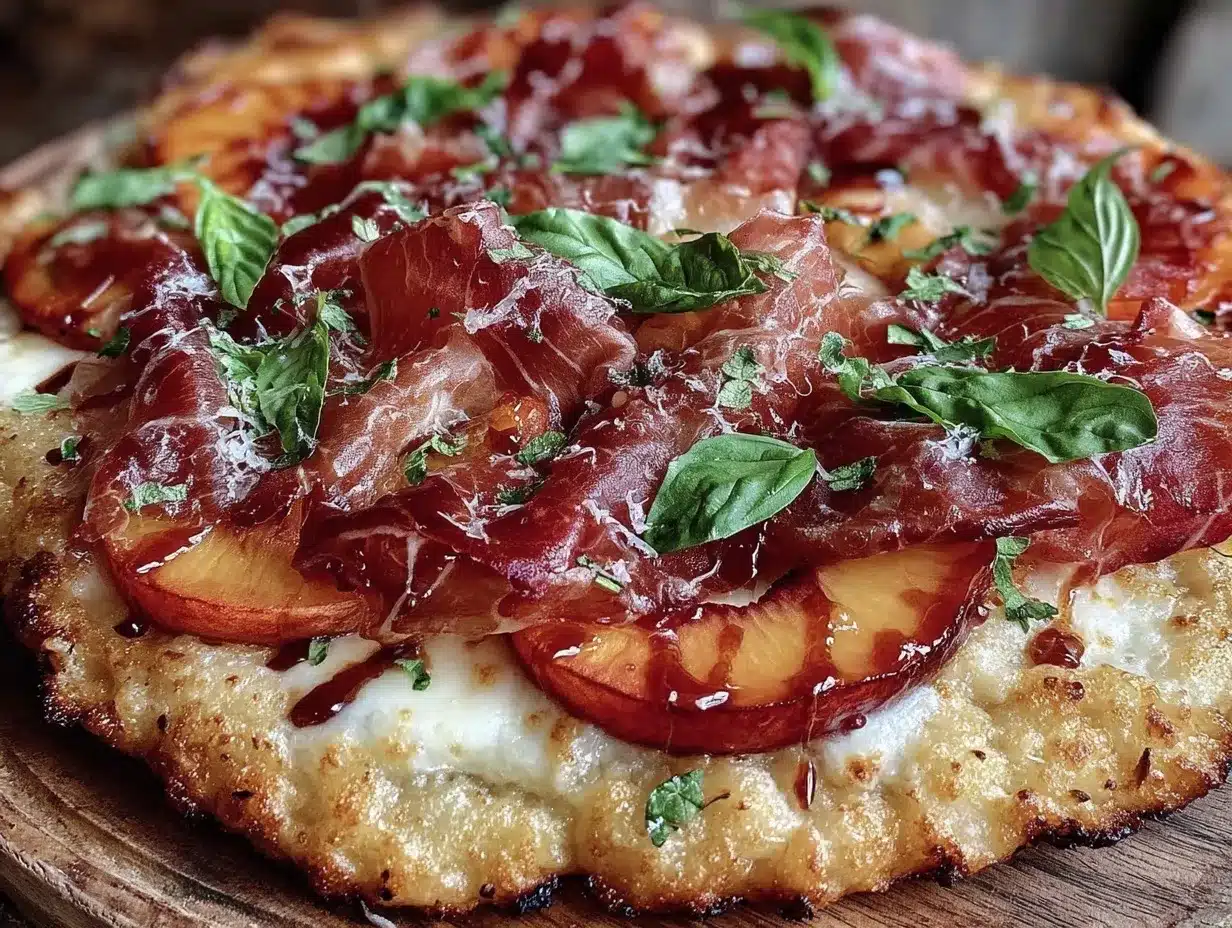 grilled peach and prosciutto pizza preparation steps
