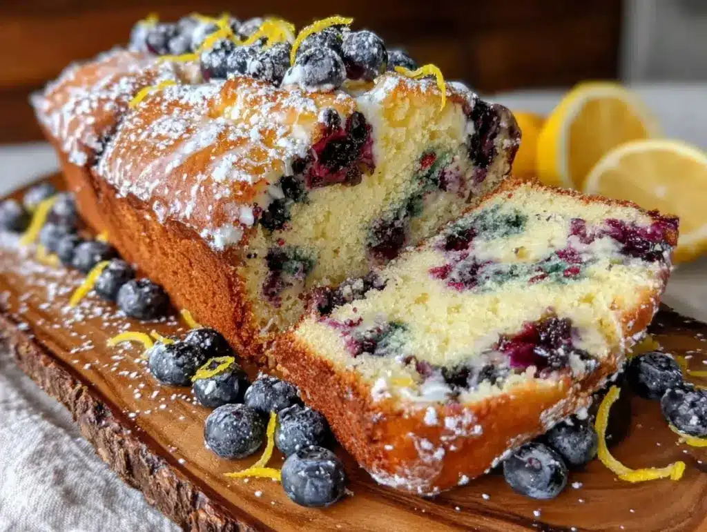 moist lemon blueberry pound cake - featured image