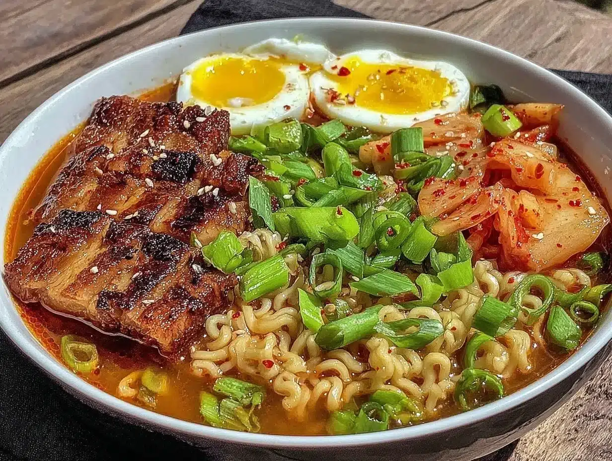 spicy Korean ramen pork belly preparation steps