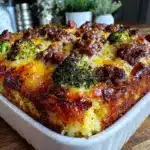 cheesy beef and broccoli rice casserole - featured image