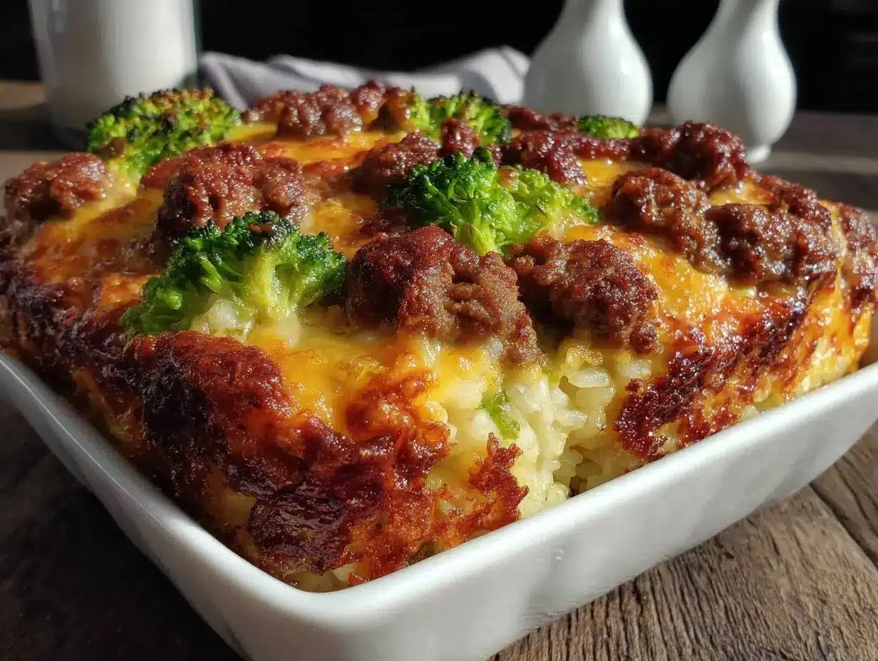 cheesy beef and broccoli rice casserole preparation steps