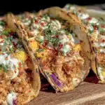 creamy crockpot coconut curry pulled chicken tacos - featured image