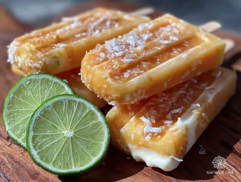 creamy frozen mango coconut popsicles - featured image