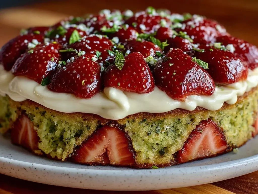 creamy matcha strawberry shortcake - featured image