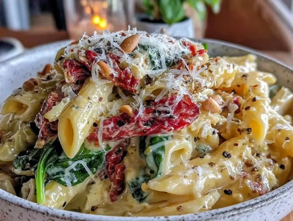 creamy Tuscan sun-dried tomato penne with spinach - featured image