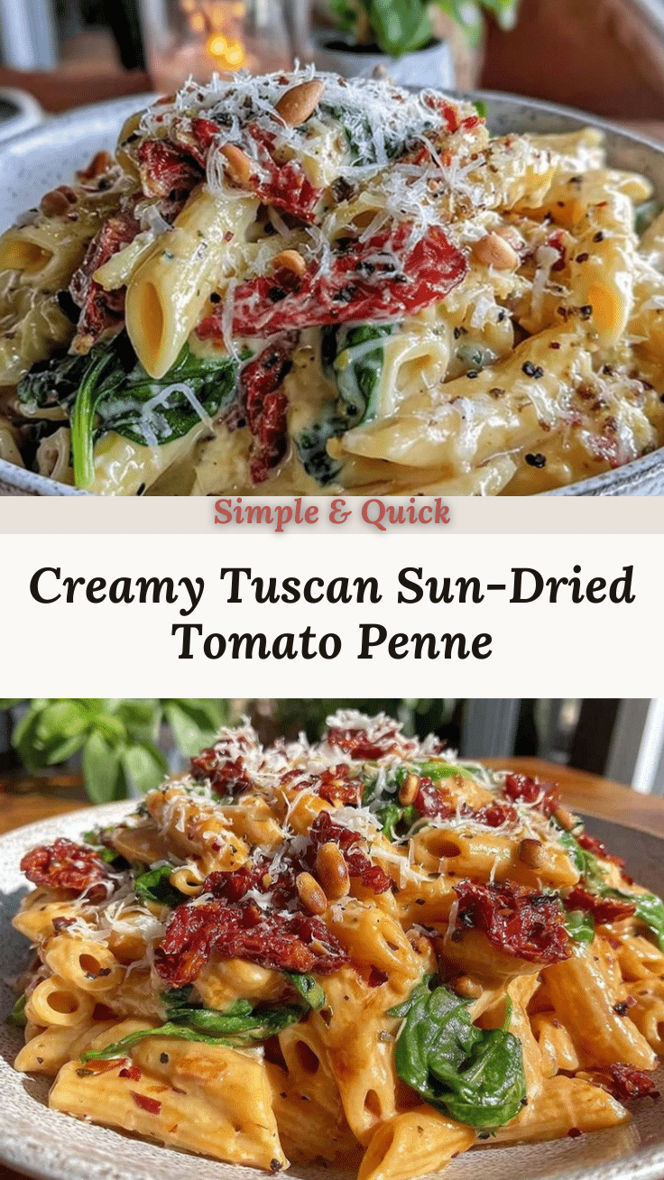 creamy Tuscan sun-dried tomato penne with spinach recipe