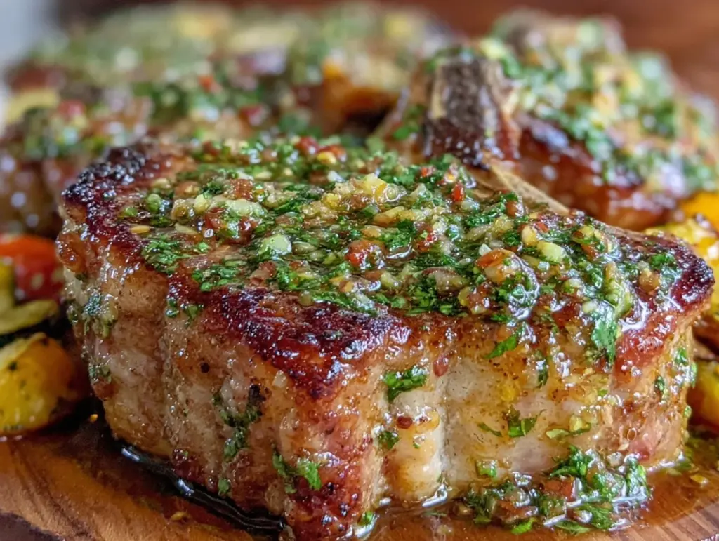 crispy air fryer chimichurri pork chops - featured image