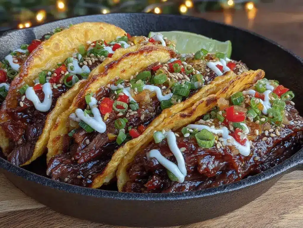 crispy korean bulgogi smash tacos - featured image