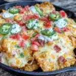 crispy one-skillet campfire nachos - featured image