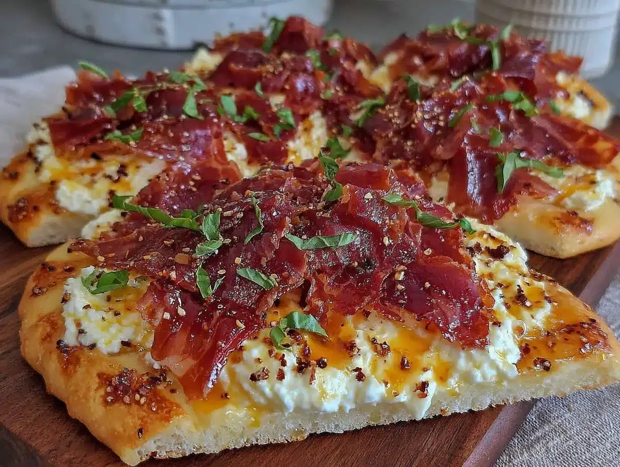 crispy prosciutto and honey burrata flatbread preparation steps