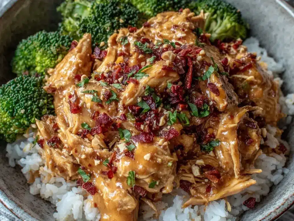 easy crockpot thai peanut chicken - featured image