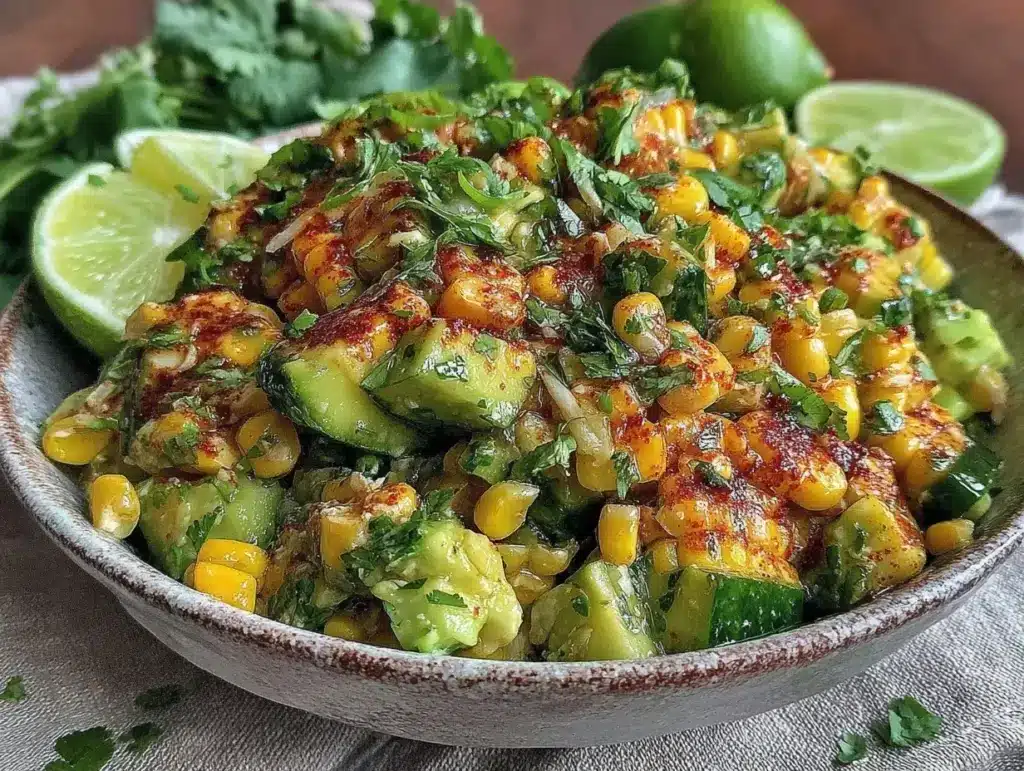 fresh cucumber avocado corn salad - featured image