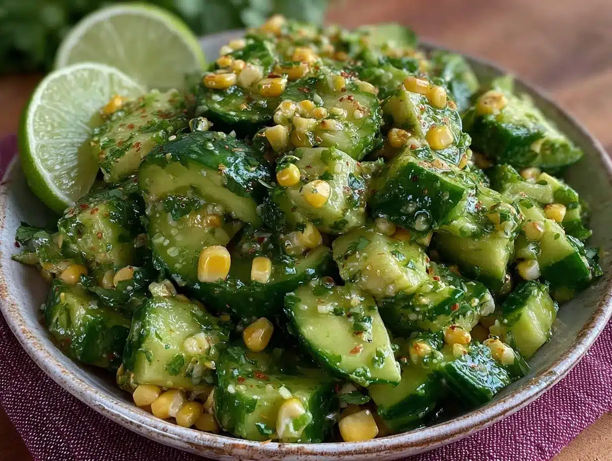fresh cucumber avocado corn salad preparation steps