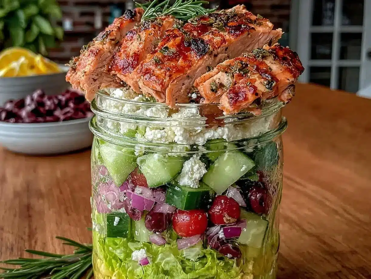 Fresh Mason Jar Greek Salad preparation steps