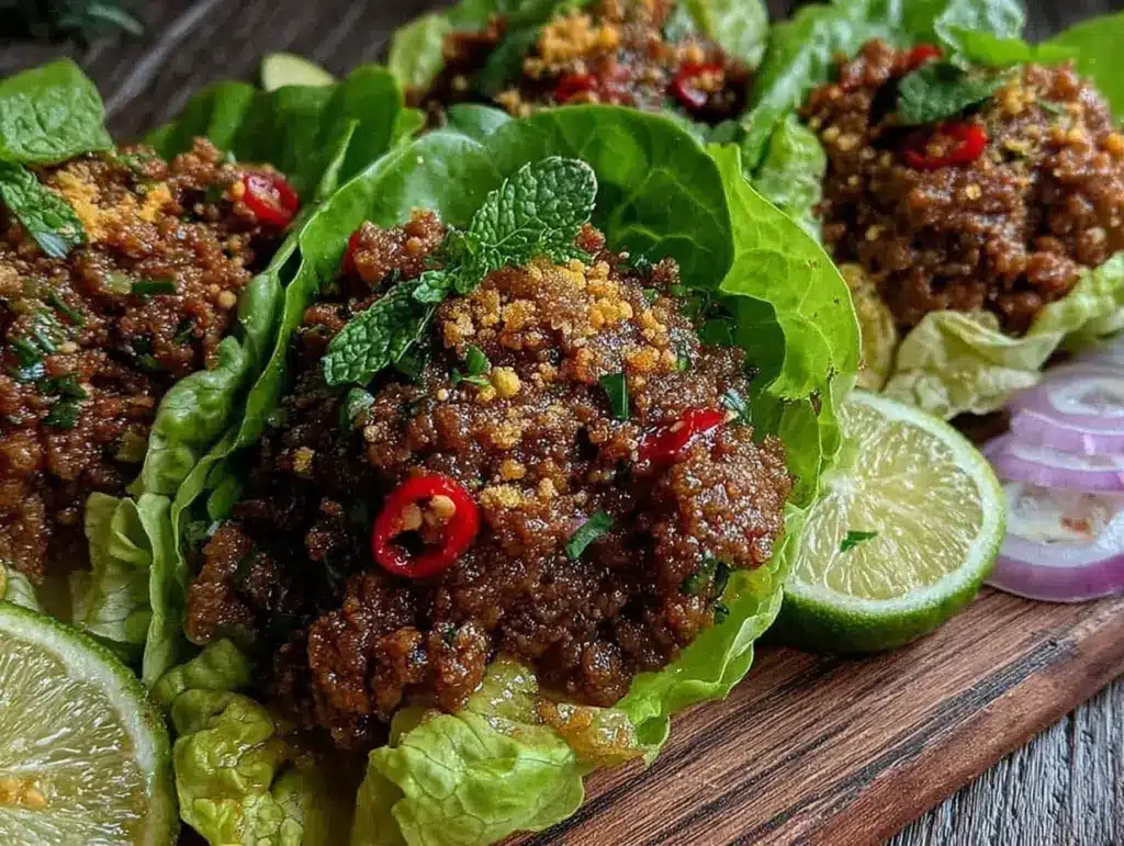 fresh thai larb lettuce cups - featured image