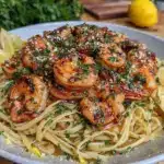 garlic butter shrimp scampi linguine - featured image