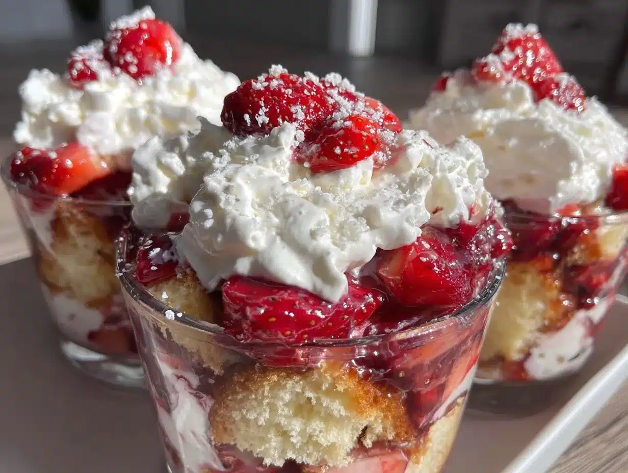 heart-shaped strawberry shortcake trifle cups preparation steps